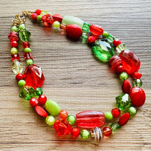 Load image into Gallery viewer, Holly Jolly Christmas Necklace, Red Green Gold Holiday Jewelry, Christmas Jewelry, Winter Jewelry, Beaded Gift Christmas Present December