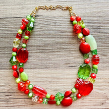 Load image into Gallery viewer, Holly Jolly Christmas Necklace, Red Green Gold Holiday Jewelry, Christmas Jewelry, Winter Jewelry, Beaded Gift Christmas Present December