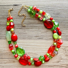 Load image into Gallery viewer, Holly Jolly Christmas Necklace, Red Green Gold Holiday Jewelry, Christmas Jewelry, Winter Jewelry, Beaded Gift Christmas Present December