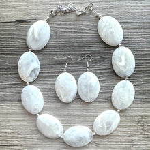 Load image into Gallery viewer, Cream Oval Big Bead Necklace, single Strand Statement Jewelry, cream Chunky bib, bridesmaid necklace, eggshell jewelry, beaded jewelry