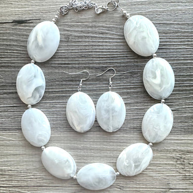 Cream Oval Big Bead Necklace, single Strand Statement Jewelry, cream Chunky bib, bridesmaid necklace, eggshell jewelry, beaded jewelry