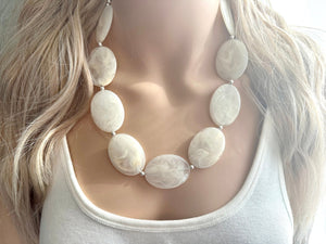 Cream Oval Big Bead Necklace, single Strand Statement Jewelry, cream Chunky bib, bridesmaid necklace, eggshell jewelry, beaded jewelry