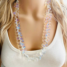 Load image into Gallery viewer, Clear aurora borealis Glass Multi Color Chunky Statement Necklace, rainbow single strand, jewelry teardrop long layering dressy