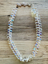 Load image into Gallery viewer, Clear aurora borealis Glass Multi Color Chunky Statement Necklace, rainbow single strand, jewelry teardrop long layering dressy
