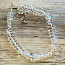 Load image into Gallery viewer, Clear aurora borealis Glass Multi Color Chunky Statement Necklace, rainbow single strand, jewelry teardrop long layering dressy
