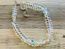 Load image into Gallery viewer, Clear aurora borealis Glass Multi Color Chunky Statement Necklace, rainbow single strand, jewelry teardrop long layering dressy