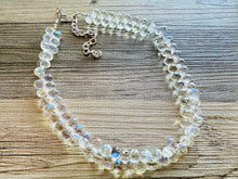 Load image into Gallery viewer, Clear aurora borealis Glass Multi Color Chunky Statement Necklace, rainbow single strand, jewelry teardrop long layering dressy