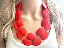 Load image into Gallery viewer, Electric Orange Swirl Double Strand Big Beaded Statement Necklace, orange Jewelry beaded necklace, red bridesmaid necklace jewelry silver