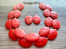 Load image into Gallery viewer, Electric Orange Swirl Double Strand Big Beaded Statement Necklace, orange Jewelry beaded necklace, red bridesmaid necklace jewelry silver