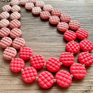 White Blush Magenta Pink Ombre Necklace, Double strand jewelry, big beaded chunky statement, white earrings bead set