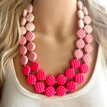 Load image into Gallery viewer, White Blush Magenta Pink Ombre Necklace, Double strand jewelry, big beaded chunky statement, white earrings bead set