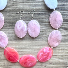 Load image into Gallery viewer, Plus Size Pink Ombre Necklace, Extra Long necklace, blush pink necklace, pink and white necklace, pink jewelry, beaded pink necklace magenta