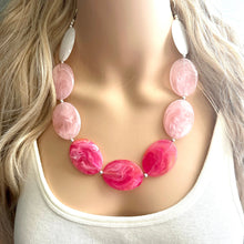 Load image into Gallery viewer, Plus Size Pink Ombre Necklace, Extra Long necklace, blush pink necklace, pink and white necklace, pink jewelry, beaded pink necklace magenta