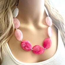 Load image into Gallery viewer, Plus Size Pink Ombre Necklace, Extra Long necklace, blush pink necklace, pink and white necklace, pink jewelry, beaded pink necklace magenta