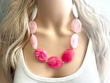 Load image into Gallery viewer, Plus Size Pink Ombre Necklace, Extra Long necklace, blush pink necklace, pink and white necklace, pink jewelry, beaded pink necklace magenta