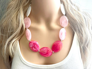 Plus Size Pink Ombre Necklace, Extra Long necklace, blush pink necklace, pink and white necklace, pink jewelry, beaded pink necklace magenta