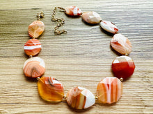 Load image into Gallery viewer, Natural Striped carnelian Beaded 1 strand Statement Necklace, Chunky Bib Single Light orange stone jewelry, gemstone layering red cream gold