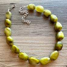 Load image into Gallery viewer, Pistachio Green Shimmer Single Strand Beaded Statement Necklace, beaded bridesmaid jewelry set layering glitter resin earrings cream