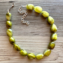 Load image into Gallery viewer, Pistachio Green Shimmer Single Strand Beaded Statement Necklace, beaded bridesmaid jewelry set layering glitter resin earrings cream