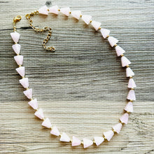 Load image into Gallery viewer, Vintage Long Rose Quartz Necklace, single Strand Statement Jewelry, gold necklace, layering bridesmaid, everyday crystal jewelry geometric