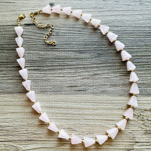 Load image into Gallery viewer, Vintage Long Rose Quartz Necklace, single Strand Statement Jewelry, gold necklace, layering bridesmaid, everyday crystal jewelry geometric