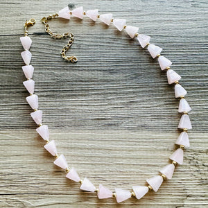 Vintage Long Rose Quartz Necklace, single Strand Statement Jewelry, gold necklace, layering bridesmaid, everyday crystal jewelry geometric