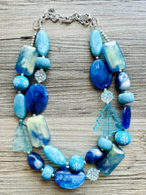 Load image into Gallery viewer, Blue December Beaded Necklace, 2 strand Chunky statement necklace, big beaded necklace jewelry, Aqua sparkle silver statement