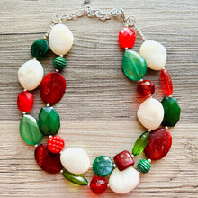 Load image into Gallery viewer, Christmas Necklace, Red Green Holiday Jewelry, Christmas Jewelry, Gold Jewelry, Beaded Gift winter stocking stuffer dressy dress Present