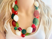 Load image into Gallery viewer, Christmas Necklace, Red Green Holiday Jewelry, Christmas Jewelry, Gold Jewelry, Beaded Gift winter stocking stuffer dressy dress Present