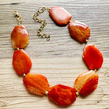 Load image into Gallery viewer, Natural carnelian Beaded 1 strand Statement Necklace, Chunky Bib Single Jewelry Light orange stone jewelry, gemstone layering red cream gold