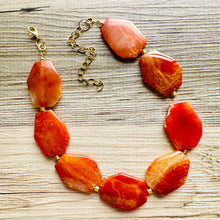 Load image into Gallery viewer, Natural carnelian Beaded 1 strand Statement Necklace, Chunky Bib Single Jewelry Light orange stone jewelry, gemstone layering red cream gold