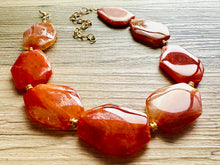 Load image into Gallery viewer, Natural carnelian Beaded 1 strand Statement Necklace, Chunky Bib Single Jewelry Light orange stone jewelry, gemstone layering red cream gold