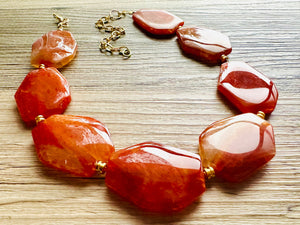 Natural carnelian Beaded 1 strand Statement Necklace, Chunky Bib Single Jewelry Light orange stone jewelry, gemstone layering red cream gold