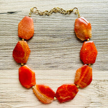 Load image into Gallery viewer, Natural carnelian Beaded 1 strand Statement Necklace, Chunky Bib Single Jewelry Light orange stone jewelry, gemstone layering red cream gold