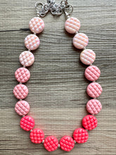 Load image into Gallery viewer, Pink Cardigan Ombre Necklace, single strand jewelry, big beaded chunky statement, blush pink earrings bead set dark hot pink quilted