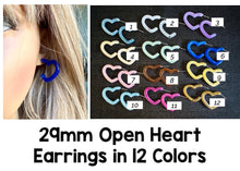 Load image into Gallery viewer, Navy Blue Aqua Rainbow Geometric Open Heart Hoop earrings set, pastel jewelry, acrylic hoops bridesmaid statement resin acrylic