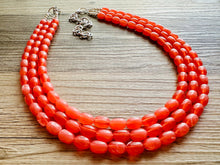 Load image into Gallery viewer, Chunky Multi Strand Grapefruit Statement Necklace, pink coral orange beaded jewelry, jelly necklace, coral jewelry, peach bridesmaid, dressy