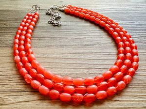 Chunky Multi Strand Grapefruit Statement Necklace, pink coral orange beaded jewelry, jelly necklace, coral jewelry, peach bridesmaid, dressy