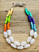 Load image into Gallery viewer, Pink &amp; Green Chunky Statement Necklace, Big beaded jewelry, Double Strand Statement Necklace, bib white necklace, pink green jewelry