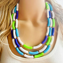 Load image into Gallery viewer, Purple Ombre Big Beaded Necklace, chunky purple necklace, purple lavender white necklace, purple and white necklace, purple jewelry
