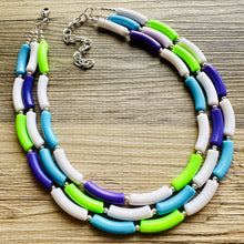 Load image into Gallery viewer, Purple Ombre Big Beaded Necklace, chunky purple necklace, purple lavender white necklace, purple and white necklace, purple jewelry