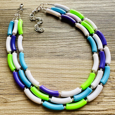Purple Ombre Big Beaded Necklace, chunky purple necklace, purple lavender white necklace, purple and white necklace, purple jewelry