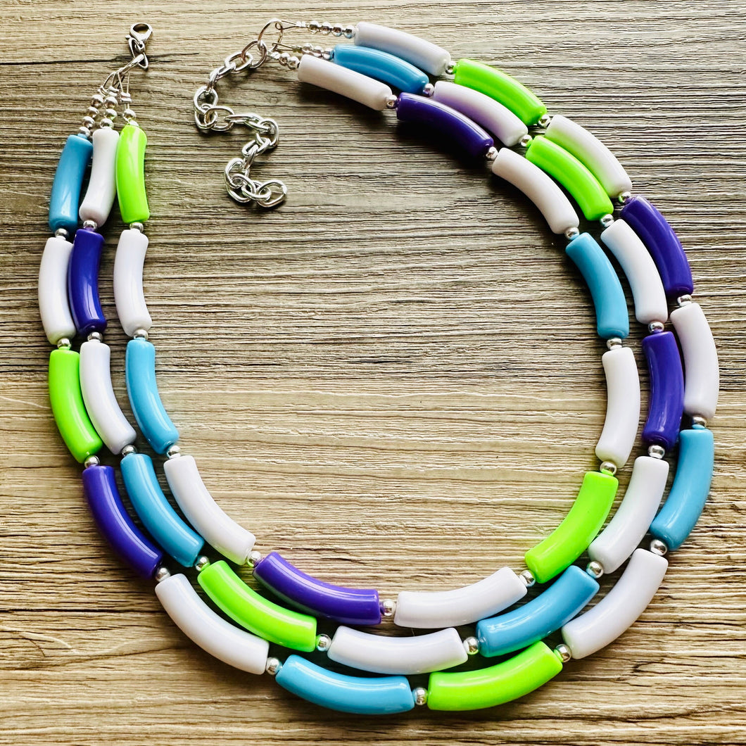 Purple Ombre Big Beaded Necklace, chunky purple necklace, purple lavender white necklace, purple and white necklace, purple jewelry