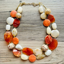 Load image into Gallery viewer, Natural carnelian Beaded 2 strand Statement Necklace, Chunky Bib double Jewelry Light orange stone jewelry, gemstone layering red cream gold