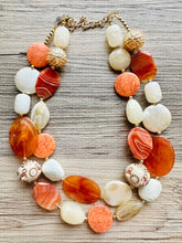 Load image into Gallery viewer, Natural carnelian Beaded 2 strand Statement Necklace, Chunky Bib double Jewelry Light orange stone jewelry, gemstone layering red cream gold