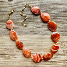 Load image into Gallery viewer, Natural carnelian Beaded 1 strand Statement Necklace, Chunky Bib Single Jewelry Light orange stone jewelry, gemstone layering red cream gold