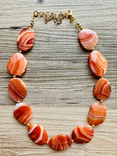 Load image into Gallery viewer, Natural carnelian Beaded 1 strand Statement Necklace, Chunky Bib Single Jewelry Light orange stone jewelry, gemstone layering red cream gold