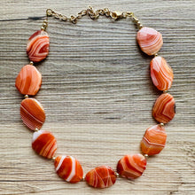 Load image into Gallery viewer, Natural carnelian Beaded 1 strand Statement Necklace, Chunky Bib Single Jewelry Light orange stone jewelry, gemstone layering red cream gold