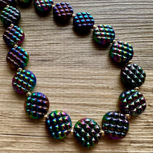 Load image into Gallery viewer, Rainbow Multi Color Chunky Statement Necklace, rainbow single strand, black necklace, bubble jewelry, cardigan rainbow jewelry