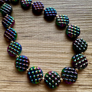 Rainbow Multi Color Chunky Statement Necklace, rainbow single strand, black necklace, bubble jewelry, cardigan rainbow jewelry